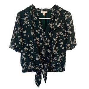 Tamara H. Dark Green and Ivory Floral Blouse Size S/P